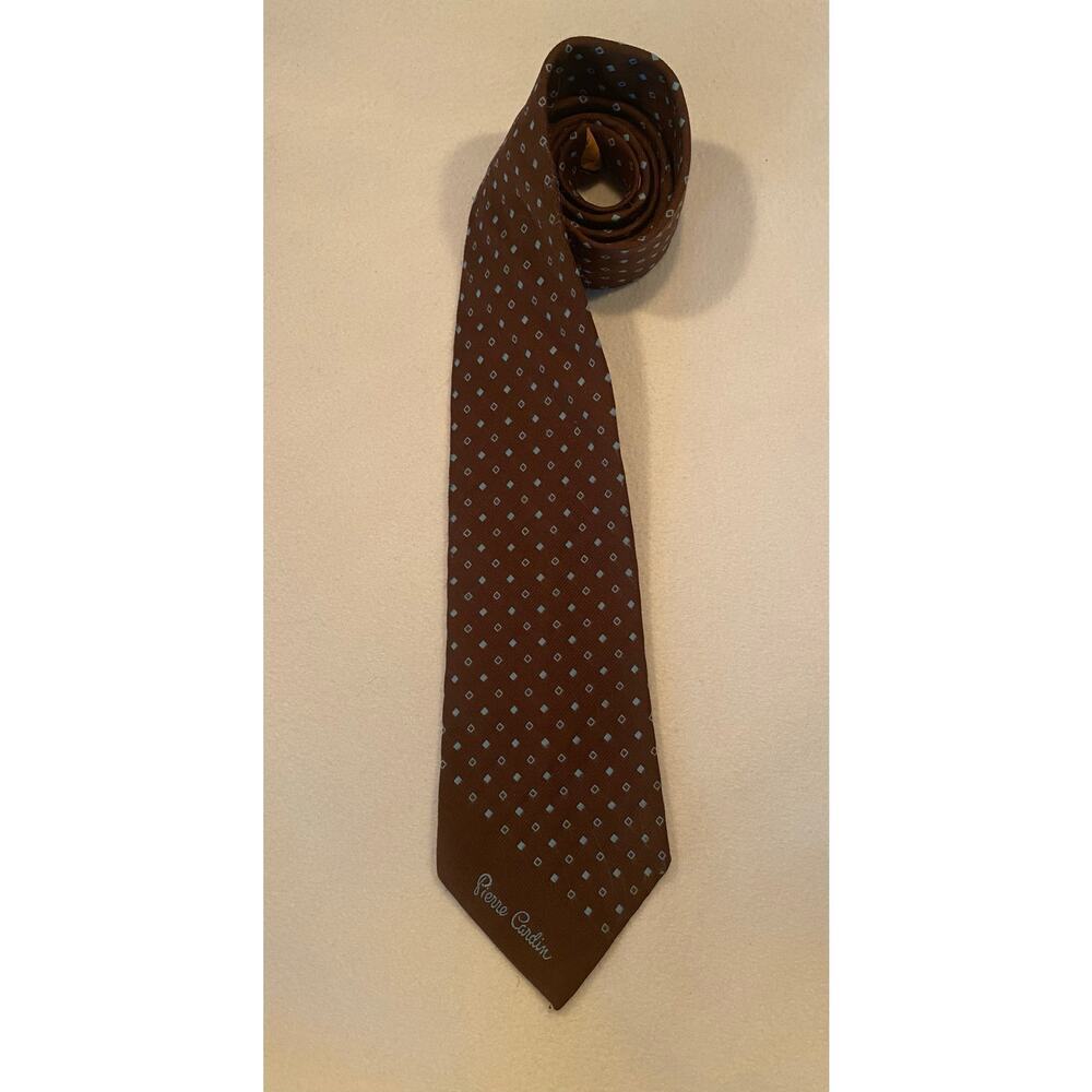 Vintage Pierre Cardin Monogrammed Men’s Ties 1940S-1970S Brown/Blue 4” x 54” EUC